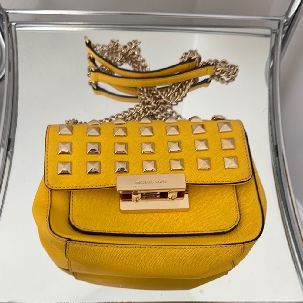 Michael Kors Yellow Crossbody Bag with Studded Details
